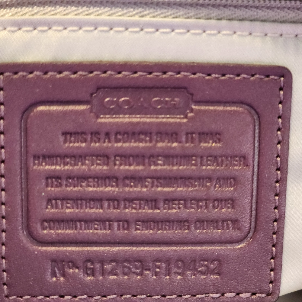 Coach Ashley Gathered Satchel All Leather Purse Bag Aubergine Purple - Picture 8 of 10